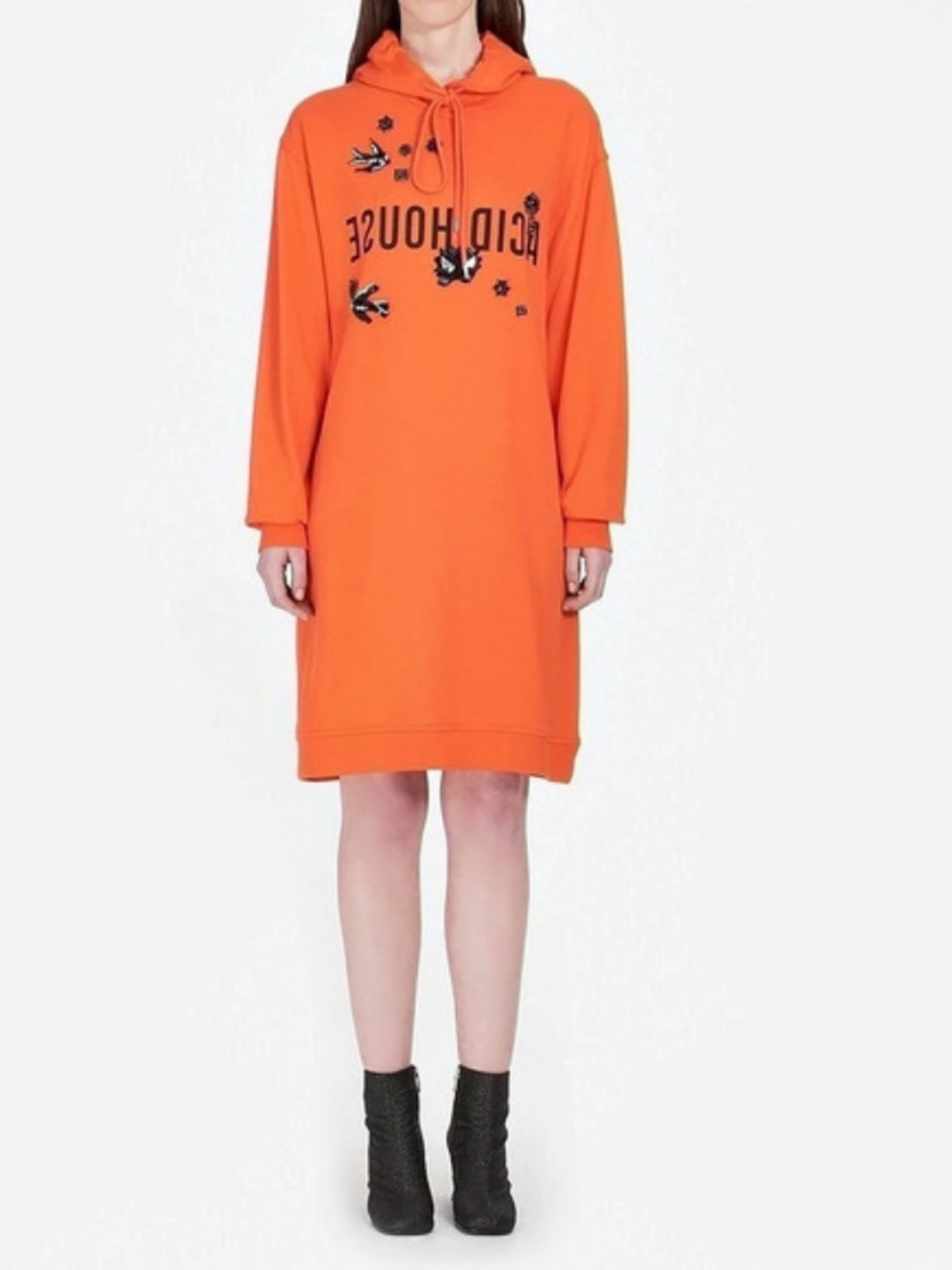 McQ Orange Embellished Hoodie Mini Dress Size XXS Like New
